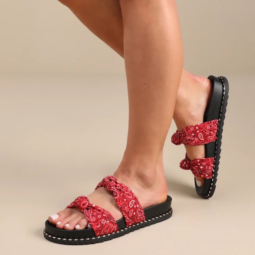 Jessica Simpson Caralyna Red Muse Rhinestone Slide Sandals.